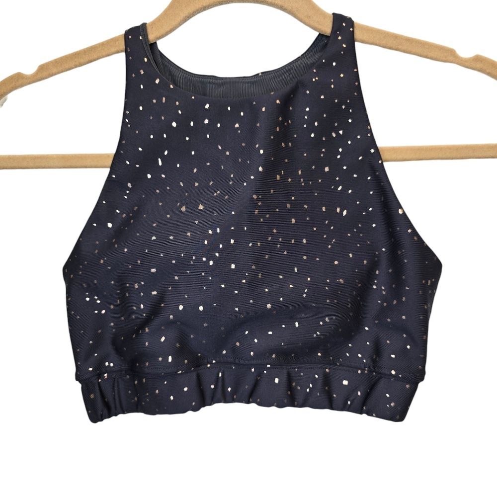 Peloton Women's S Show Up Sparkle High Neck Grey Gold Sports Bra - Picture 1 of 10